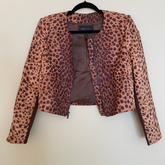 BGBG Faux Suede Leopard Cropped Jacket - SM - Picture 2 of 6